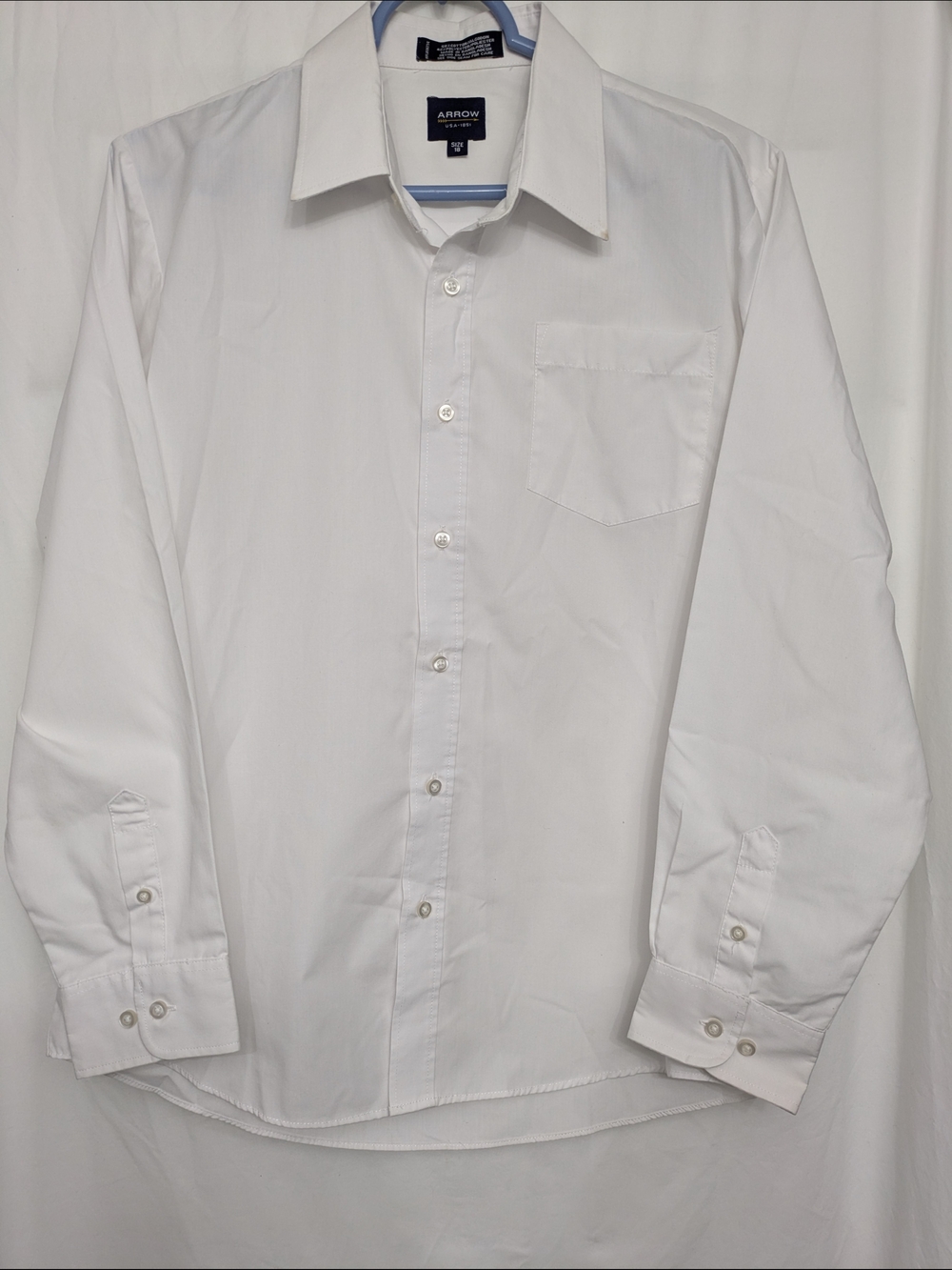 Arrow USA 1851 Boys White Dress Shirt Size 18 Long Sleeve Button Front
